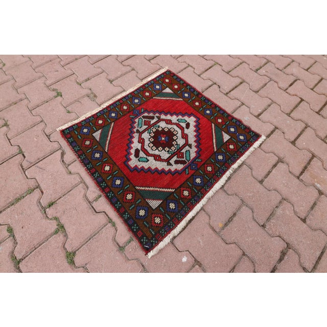 1950s Traditional Turkish Hand Knotted Vintage Rug Size: 2.1 x 2.3 ft - 64 x 70 cm - 25 x 27 inches Color: Organic Natural...