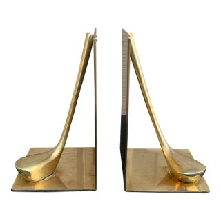 Vintage Cast Brass Golf Club Bookends- a Pair For Sale