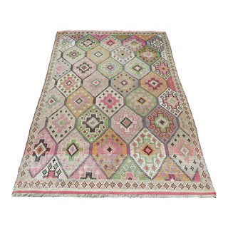 1960's Embroidery Multicolor Kilim Rug- 68"x104" For Sale