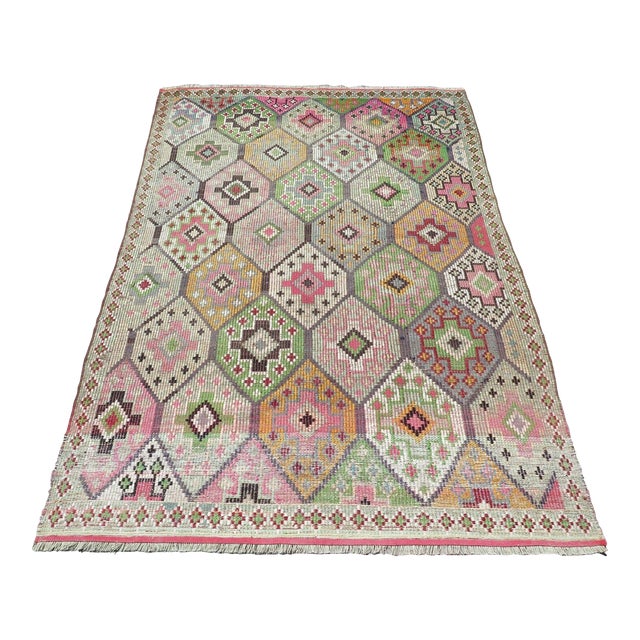1960's Embroidery Multicolor Kilim Rug- 68"x104" For Sale