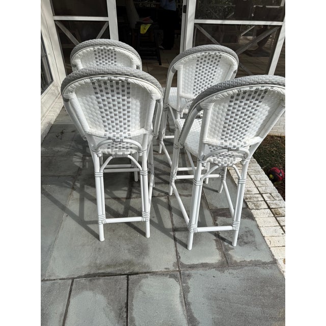 French Set of 4 Woven Counter Stools by Serena and Lily For Sale - Image 3 of 8