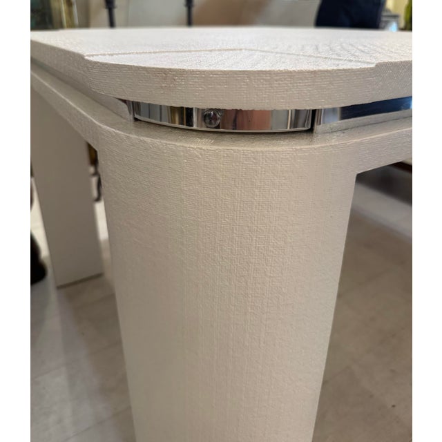 Late 20th Century Very Heavy Vintage Modern White Rafia Gaming Card Table Style and Quality of Karl Springer For Sale - Image 5 of 11