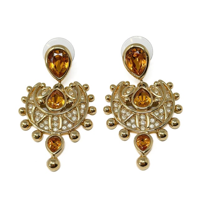 Mughal Style Gold-Plated and Rhinestone Earrings from Christian Dior, Early 1990s, Set of 2 For Sale - Image 10 of 10