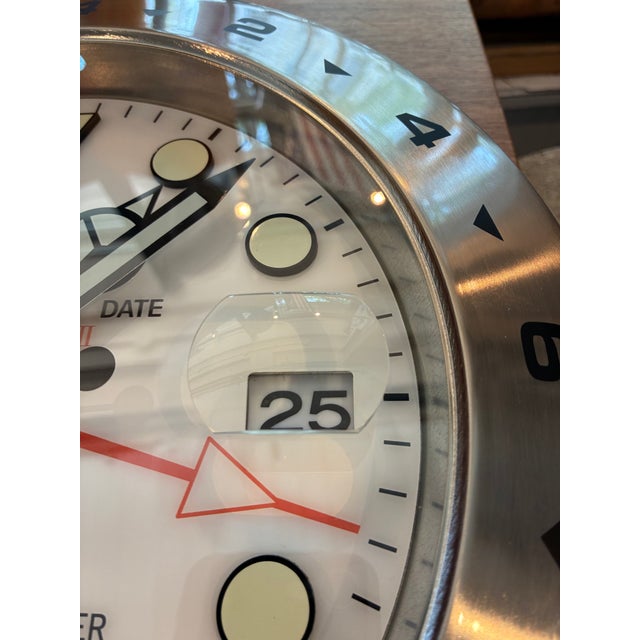Modern Vintage Silver Rolex Dealer Display Wall Clock For Sale - Image 3 of 9
