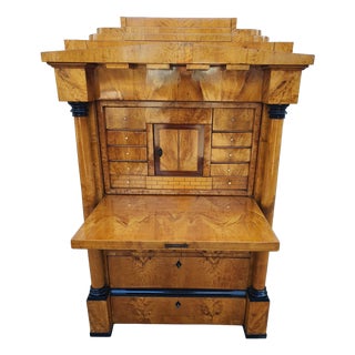 Biedermeier Secretary Desk in Cherrywood with Columns, 1820 For Sale