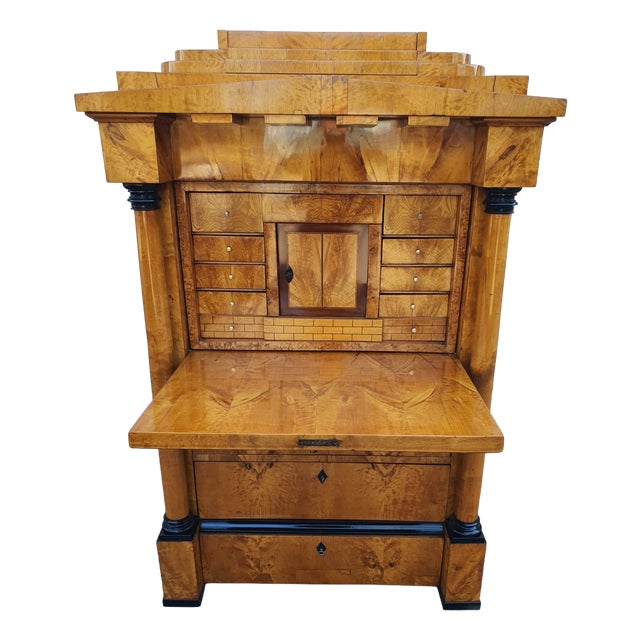 Biedermeier Secretary Desk in Cherrywood with Columns, 1820 For Sale