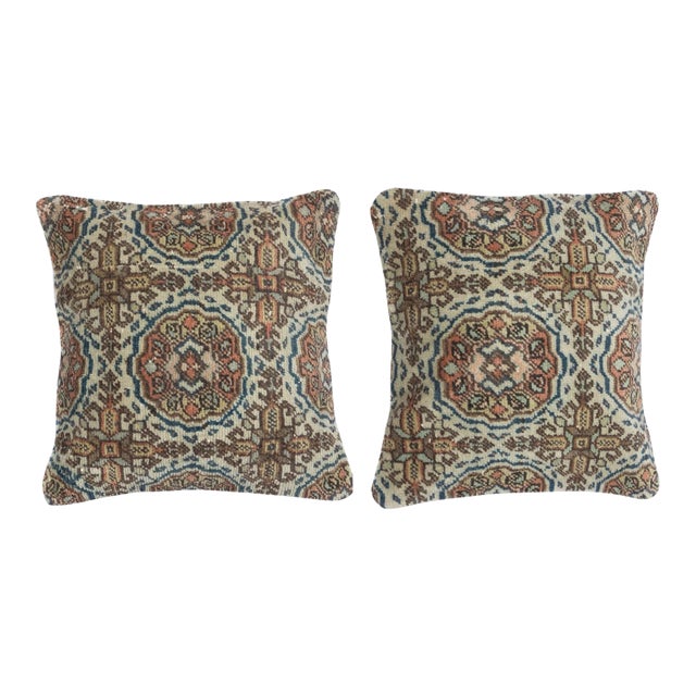 16"x16" SET OF 2 - Vintage Handmade Rug Cushion Covers. Wool Throw Pillow Covers For Sale