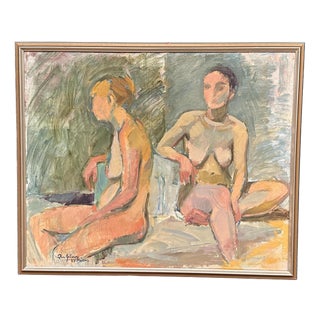 European Artist, Two Models, 1971, Oil on Canvas For Sale