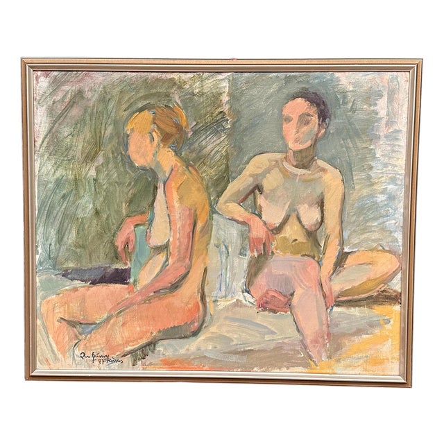 European Artist, Two Models, 1971, Oil on Canvas For Sale