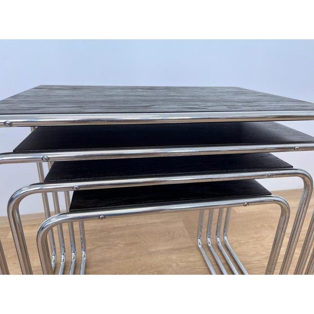 Bauhaus Bauhaus Chrome B9 Nesting Tables by Marcel Breuer, 1947, Set of 4 For Sale - Image 3 of 12