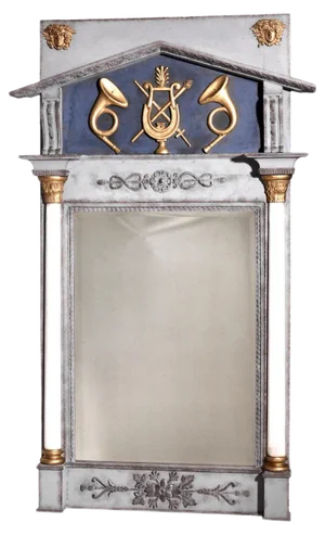 Swedish Mirror with Guilt Carving and White Columns, 1810s
