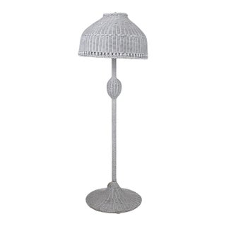 Vintage White Wicker Floor Lamp For Sale