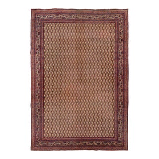 Handmade Antique Tabriz Wool Rug in Tan With Allover Boteh Pattern For Sale