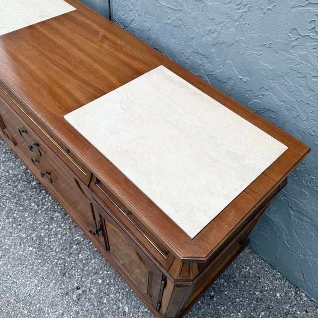 Vintage Mid Century Marble Inlaid Credenza by Thomasville For Sale In West Palm - Image 6 of 10