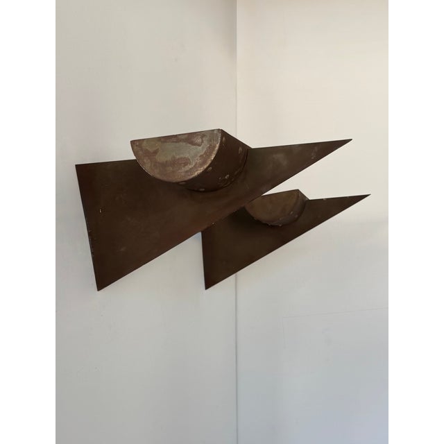 Brown Vintage Metal Wall Sconces with Rust-Like Patina, France, 1970, Set of 2 For Sale - Image 8 of 8