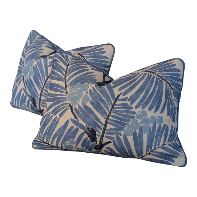 Brunschwig & Fils Blue Palmar Lumbar Pillows For Sale