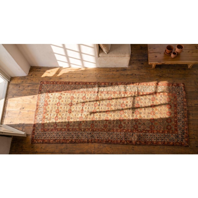 Mustard 1890s Yellow Canary Geometric Tribal Antique Persian Serab Rug 3'4" X 8'0" Handknotted Wool Carpet For Sale - Image 8 of 9