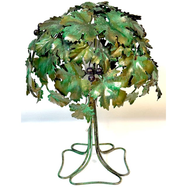 Metal 1960s Italian Polychromed Tole Grapevine Topiary Table Lamp For Sale - Image 7 of 11