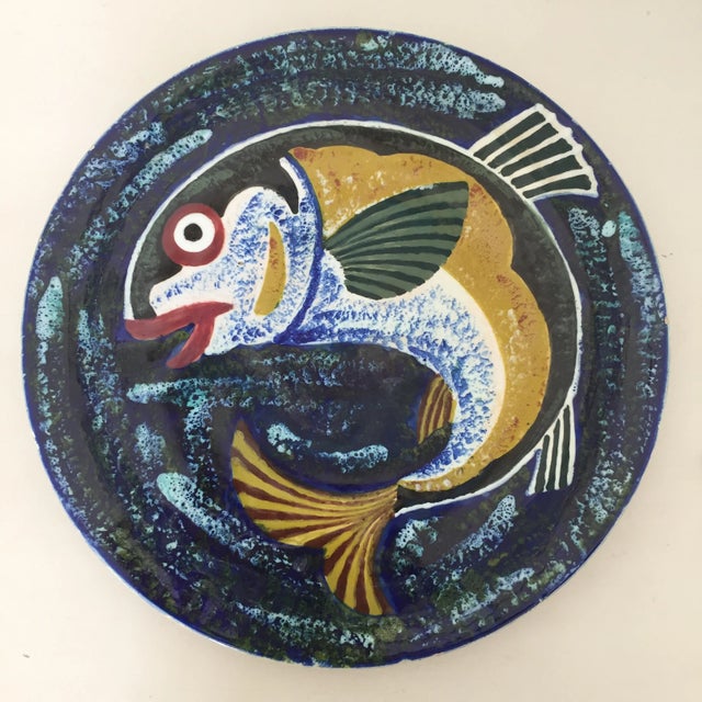 Vintage Large Spanish Art Pottery Colorful Fish Wall Hanging Plate For Sale - Image 12 of 12