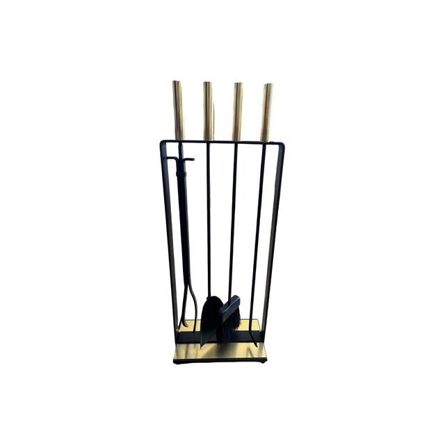 Vintage Mid Century Modern Pilgrim Fireplace Brass Tools Set Restored 1960s For Sale - Image 10 of 12