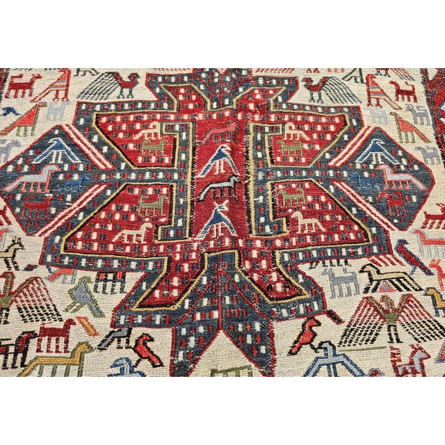 Antique Caucasian Soumak Area Rug, Handwoven Wool, Tribal Bird Motifs Design, 3' x 5' For Sale - Image 11 of 14
