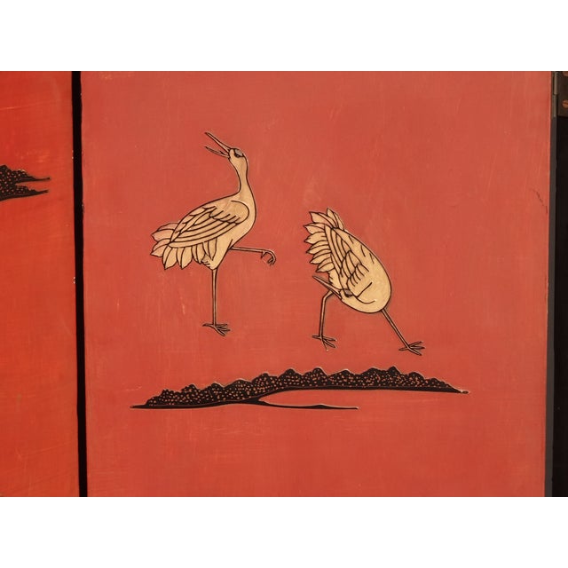 84"Tall Vintage Six Panel Oriental Asian Red Folding Screen Room Divider Palace For Sale - Image 9 of 18