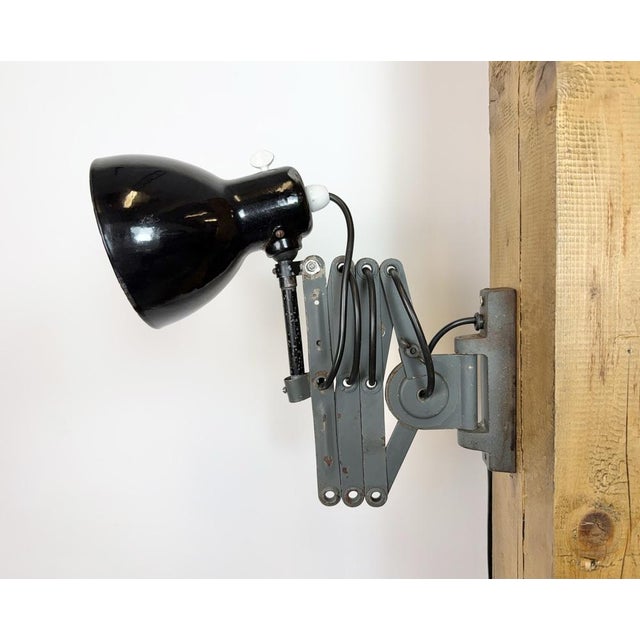 Industrial Black Enamel Scissor Wall Lamp, 1950s For Sale - Image 9 of 18
