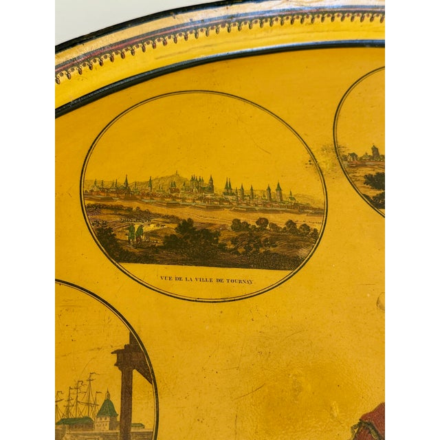 Yellow Large Antique French Empire Yellow Oval Tole Tray - Early 19th-Century For Sale - Image 8 of 16