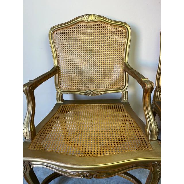 Hollywood Regency French Louis XV - Style Cane Back & Seat Armchairs - A Pair/ Sold For Sale In Miami - Image 6 of 12