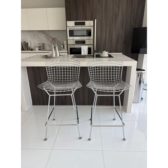 Early 21st Century Harry Bertoia Bar Stools for Knoll | Polished Chrome | Set of 2 For Sale - Image 5 of 15