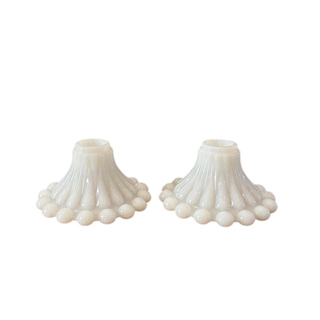 Mid-Century Modern Vintage Milk Glass “Berwick Boopie” Candlesticks/ Candle Holders, a Pair For Sale - Image 3 of 5