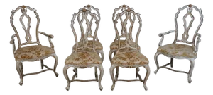 Set of 6 Venetian Distressed Paint Decorated Dining Room Chairs