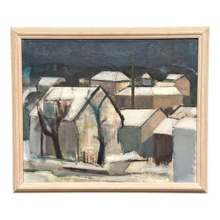 Helmer Forslund, Winter Night Over the City, 1950s, Oil on Canvas, Framed For Sale