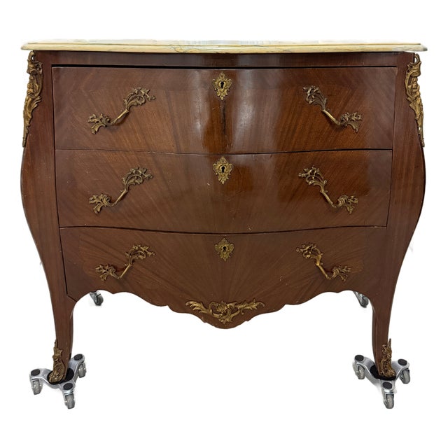 Antique French Louis XV–Style Bombe Commode With Yellow Campan Marble Top For Sale