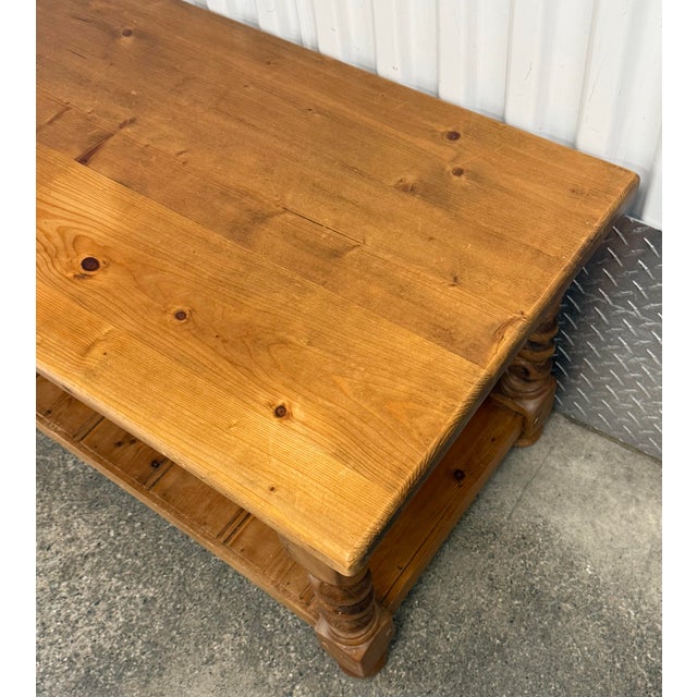 Wood Late 20th Century Scrubbed Pine Farmhouse Barley Twist Coffee Table For Sale - Image 7 of 10