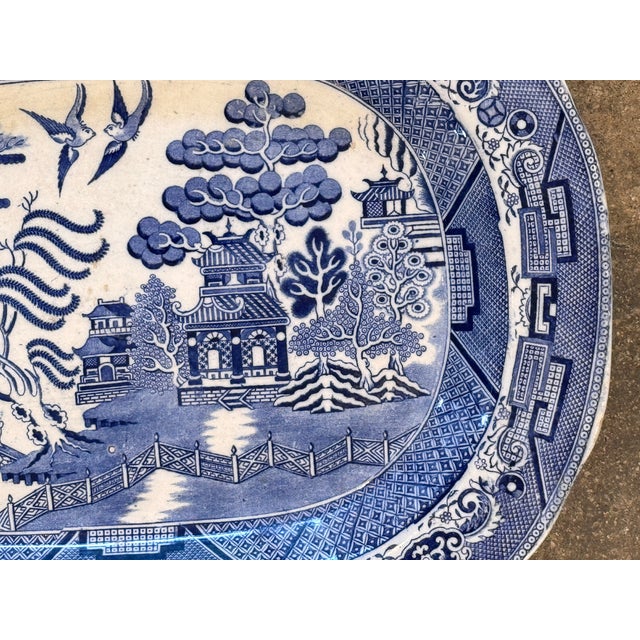 Ceramic Large 19th Century English Ironstone Platter With Blue Willow Pattern For Sale - Image 7 of 7