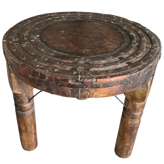 Rustic Early 20th Century Indonesian Wood Wheel Accent Side Table For Sale - Image 3 of 5