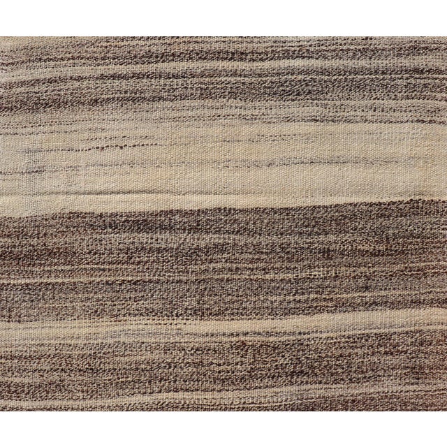 Vintage Turkish Kilim Rug With Layered Stripes in Cream, Walnut, and Taupe For Sale - Image 4 of 11