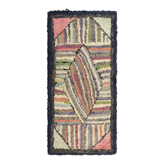 Antique Hooked Geometric Rug in Polychromatic Tones | Rug & Kilim For Sale