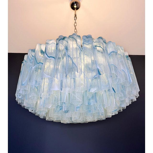 Large Murano Glass Chandelier with 101 Blue Alabaster Glass Tube, 1990s For Sale - Image 10 of 17