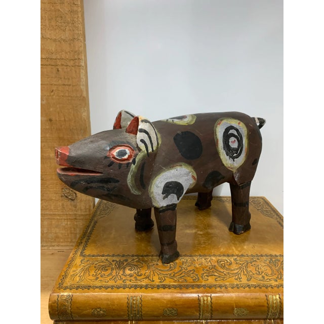 Farmhouse Vintage 1970’s Painted & Carved Wood Guatemalan Folk Art Pig For Sale - Image 3 of 5