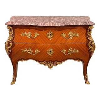 French 19th Century Louis XV Style Bronze-Mounted Marble-Top Commode For Sale