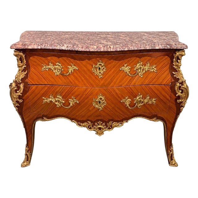 French 19th Century Louis XV Style Bronze-Mounted Marble-Top Commode For Sale