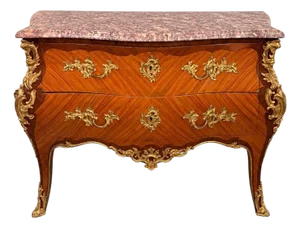 French 19th Century Louis XV Style Bronze-Mounted Marble-Top Commode