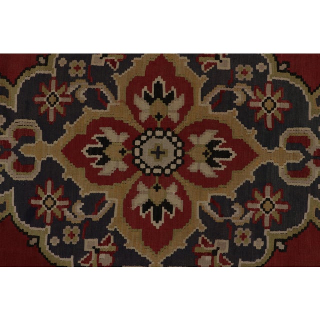 Textile Vintage Bessarabian Kilim Rug in Red, Blue and Beige Medallion Pattern For Sale - Image 7 of 10