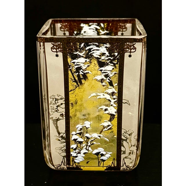 Alphonse Mucha Goebel Artis Orbis Glass Tea Light Candle Jar Featuring the "Winter 1900" by the Renowned Art Nouveau Artist Alphonse Mucha. For Sale - Image 4 of 5