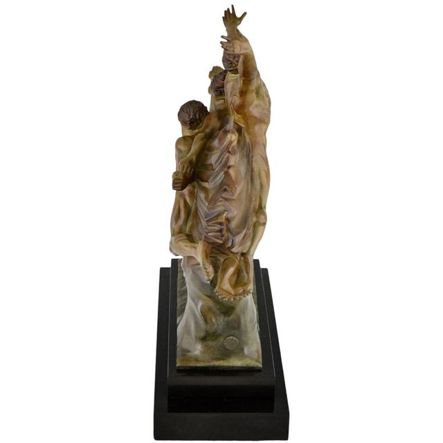 1930s Robert Delandre, Art Deco Bronze Sculpture of 3 Athletes: Allegory of Speed, 1930, Bronze & Marble For Sale - Image 5 of 12