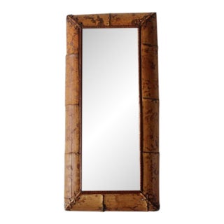 Vintage Scorched "Tortoise Shell" Finish Wide Border Rectangular Bamboo Wall Mirror For Sale