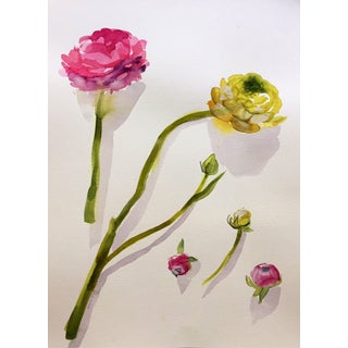 Yellow and Pink Ranunculus Flowers Still Life Painting For Sale