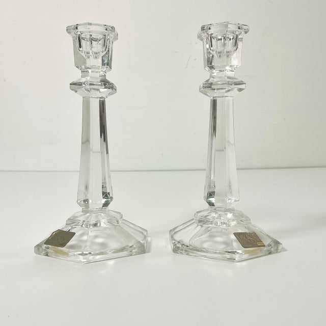 1980s Vintage Traditional Americana Hollywood Regency Mikasa Crystal Candlestick Holders - A Pair For Sale - Image 9 of 9